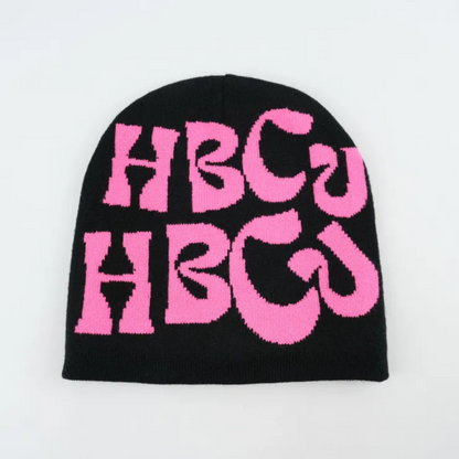 The pink/black satin HBCU Beanie